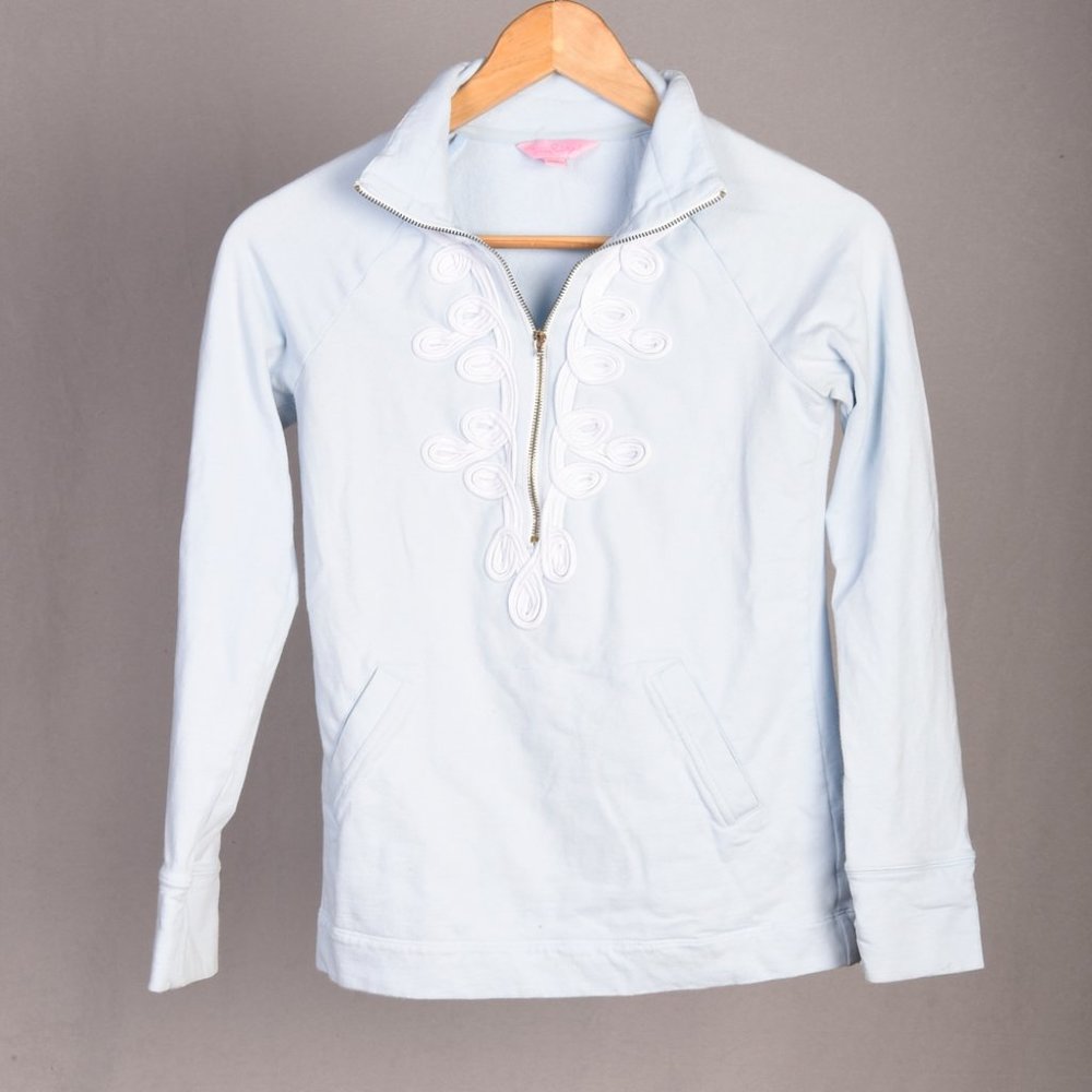 Lilly Pulitzer, Skipper 1/2 Zip, Baby Blue, Sweatshirt, Size XXS